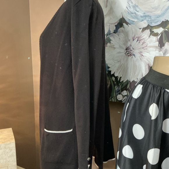 Black Cardigan Sweater With Accents of White Trim by 89th & Madison - Picture 2 of 6